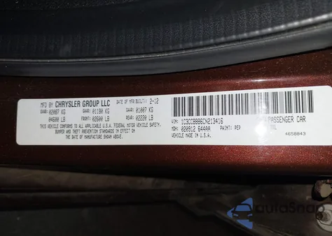 2012 Chrysler 200 Touring from USA, damaged, VIN 1C3CCBBB6CN213416